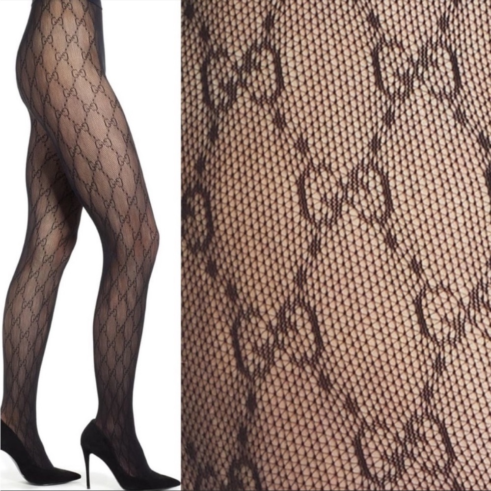 Gucci Intarsia Fishnet Tights Interlocking GG Black sz L